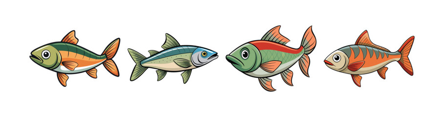 Fototapeta premium Set of Charming Wildshimmer Fish Illustration with Aquatic Features