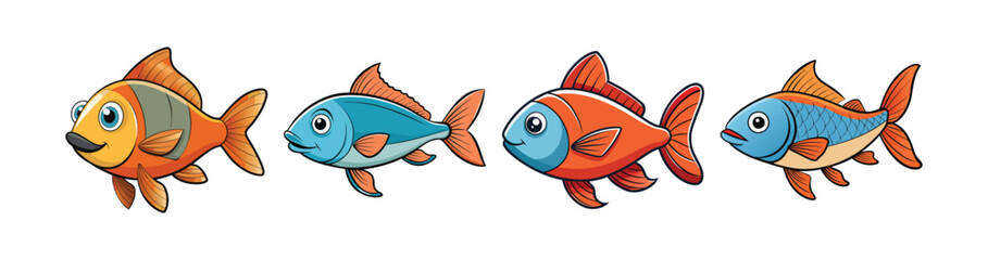Naklejka premium Set of Vibrant Wildtide Fish Illustration with Unique Features