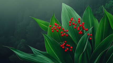 Vibrant Red Berries Amongst Lush Green Foliage: A Nature Photography Study AI Generated