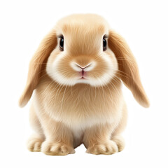 Fototapeta premium Realistic lop-eared bunny with soft light brown fur sitting calmly isolated on transparent background.