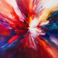 Obraz premium A vibrant painting featuring a striking red flower with delicate petals, contrasted by a deep blue flower beside it, set against a soft, blurred green background that enhances their beauty.