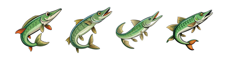 Set of Dynamic Wingstorm Pike Fish Color Artwork