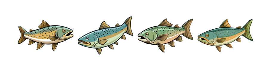 Set of Realistic Winterfury Trout Fish Color Art