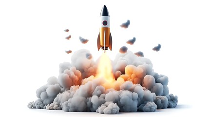 3D Render: Rocket Launch into the Clouds AI Generated