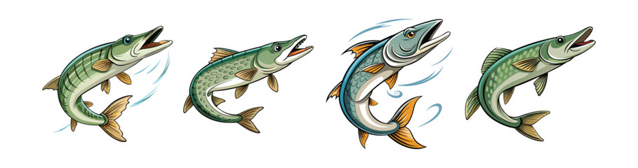 Set of Captivating Wispstorm Pike Fish Realistic Art