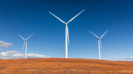Fototapeta premium Wind turbines generate clean energy in natural landscape outdoor scene photographic viewpoint renewable concept