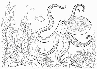 
 Save to Library
 Download Preview
 Preview Crop
 Find Similar
 
File #:  122251238
Stylized composition of octopus (poulpe), tropical fish, underwater seaweed and corals. Freehand sketch for adult a