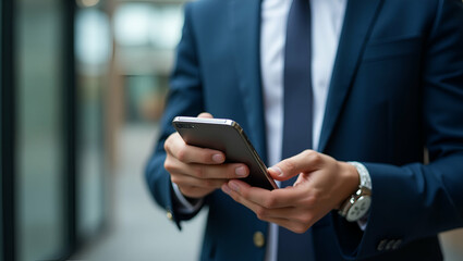 Businessman using smartphone for online payment via digital wallet showcasing mobile banking transactions e wallet with blockchain technology transfers credit card financial and global online business