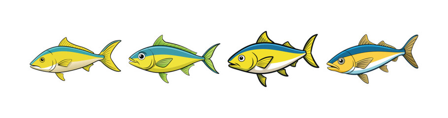 Set of Vibrant Yellowtail Fish Realistic Art