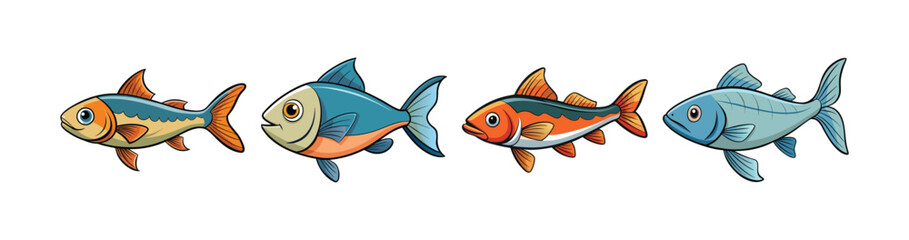 Set of Dynamic Zokor Fish Colorful Illustration
