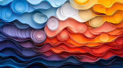A vibrant and dynamic paper art creation, bursting with a spectrum of colors. This striking artwork features layers of vividly colored paper, intricately folded, cut, and arranged to form a lively
