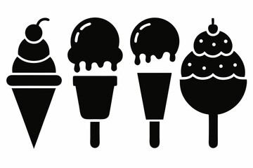 Ice cream icon set silhouette black vector