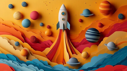 A vibrant and dynamic paper art creation, bursting with a spectrum of colors. This striking artwork features layers of vividly colored paper, intricately folded, cut, and arranged to form a lively