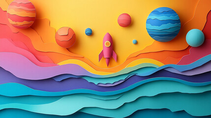 A vibrant and dynamic paper art creation, bursting with a spectrum of colors. This striking artwork features layers of vividly colored paper, intricately folded, cut, and arranged to form a lively