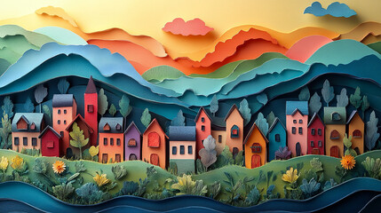 A vibrant and dynamic paper art creation, bursting with a spectrum of colors. This striking artwork features layers of vividly colored paper, intricately folded, cut, and arranged to form a lively