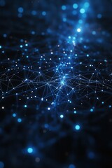 Obraz premium Abstract blue network background with glowing dots and lines representing data connection and technology innovation for digital world