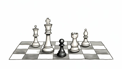 Watercolor Illustration of Minimalist Chessboard Toppled - Economic Strategy Concept Art