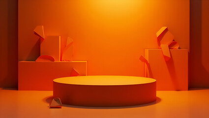 Modern Minimalist Orange Podium with Halloween Geometric Shapes for Creative Awards & Visuals
