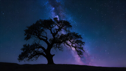 silhouette of trees and lightening ai