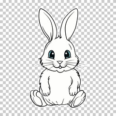 Outline illustration of a cute bunny rabbit, ideal for coloring books, stickers, and kids' projects. Simple and charming design with big eyes. High-quality vector graphics.