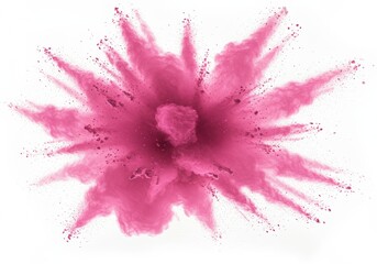 Explosion of pink powder on white background creating abstract cloud like shape and texture effect