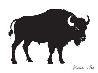 Bison buffalo vector silhouette, outline vector illustration on white background