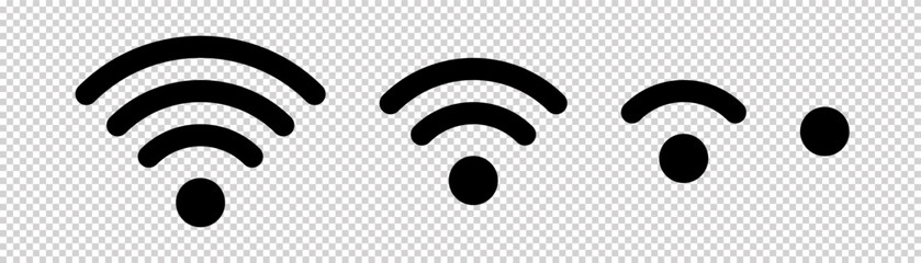 Set of vector Wi-Fi icon for communication, telecommunication. Communication wireless signal level wifi. Clipart illustration. Mobile bar status.
