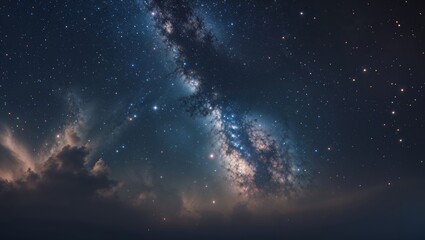 Fototapeta premium Night sky filled with stars and galaxies over a serene landscape in a clear evening
