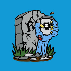 Zombie Hand Holding Coffee Cup from Grave
