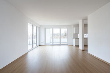 Obraz premium Interior of empty spacious living room with white walls 