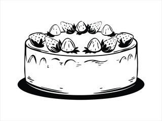 A sweet vector illustration of a chocolate birthday cake with cherry decoration