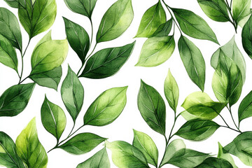 Fototapeta premium Seamless watercolor pattern with green leaves.