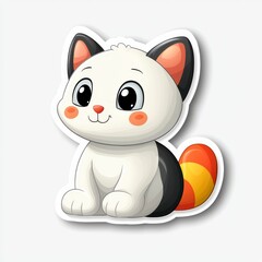 Naklejka premium Adorable Cartoon Kitten with White Fur and Colorful Tail