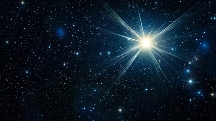 Obraz premium Photorealistic image of a bright pulsar emitting beams of light, surrounded by distant stars in space 