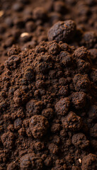 Obraz premium Rich dark composted soil texture, natural gardening inspiration