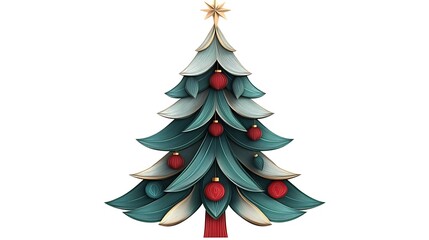 Obraz premium Teal and Red Paper-Style Christmas Tree 3D Render AI Generated