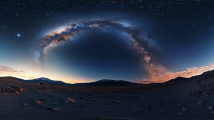 Ultra-realistic image of a starry night sky with the Milky Way galaxy visible across the horizon
