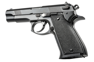 A firearm with bullets, like a pistol holding its ammunition isolated on white background . A metallic pistol illustration on white