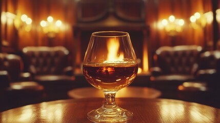 Warm and Cozy Ambiance in Elegant Lounge with Brandy Glass and Fireplace