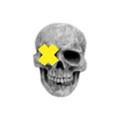 Halftone retro collage with human skull