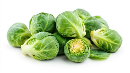 Fresh Green Brussels Sprouts Group Isolated on a Bright White Background