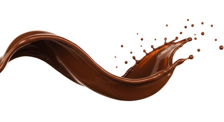 A dynamic flowing splash of rich melted chocolate captured mid-air isolated on transparent background