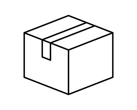 postal parcel box outline, carton shipping box line, brown corrugated box, cardboard postage box for transportation