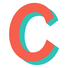 A stylized 3D letter "C" in a bold coral and turquoise color scheme, a vibrant and visually engaging typographic element.