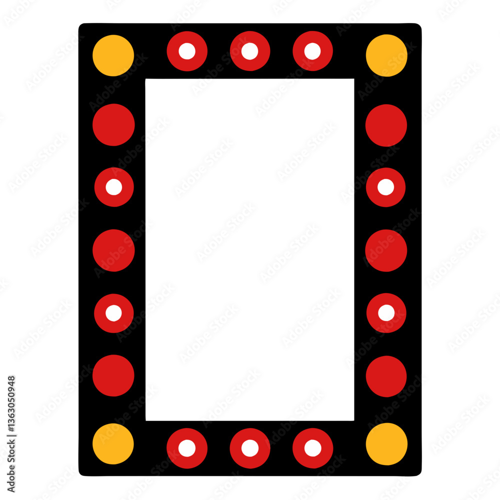 Poster geometric frame decoration: a geometric frame is adorned with a pattern of circular elements in a vi