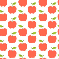 Flat Style Seamless Pattern Featuring Red Apples on a White Background. Organic and Farmer’s Food
