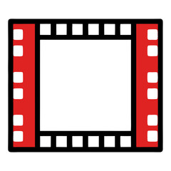 Obraz premium Cinema Icon: A vibrant film strip frames a blank canvas, ready to capture the magic of cinema in a flat design style.
