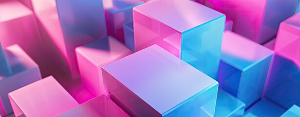 Colorful geometric blocks arranged with vibrant pink and blue gradients