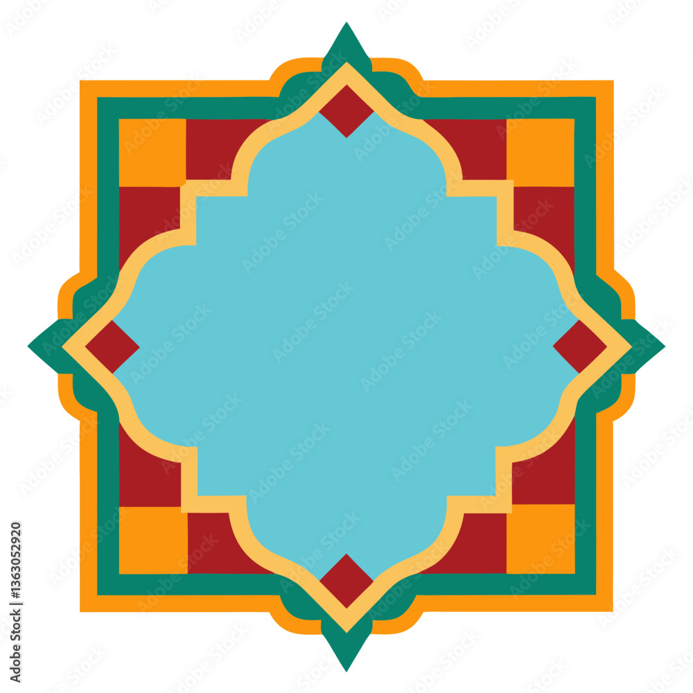 Wall mural a colorful geometric design with a central turquoise space. the design features intricate patterns a