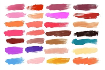 Vibrant Lipstick Strokes: Isolated Swatches on White Canvas for Makeup and Beauty Inspiration
